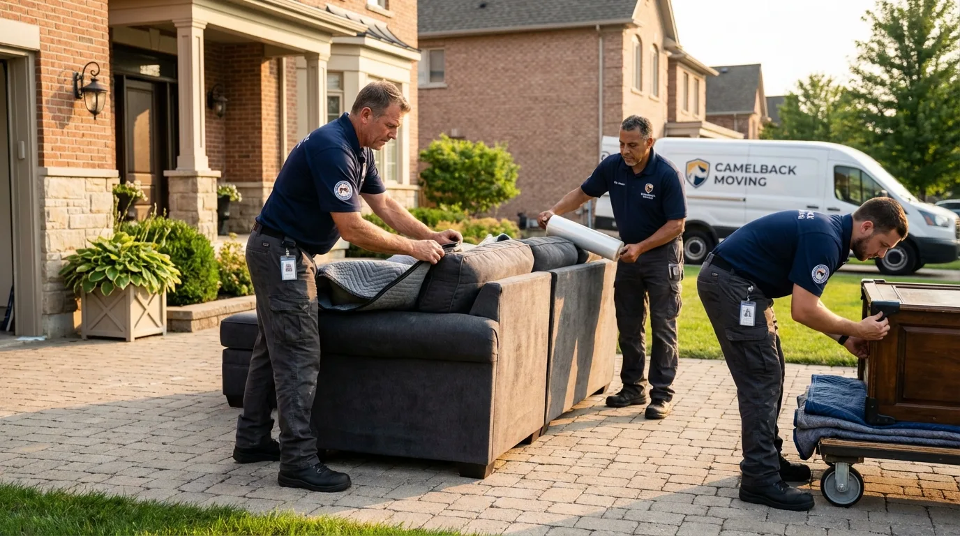 Large estate moving crew wrapping furniture in Galva, IL